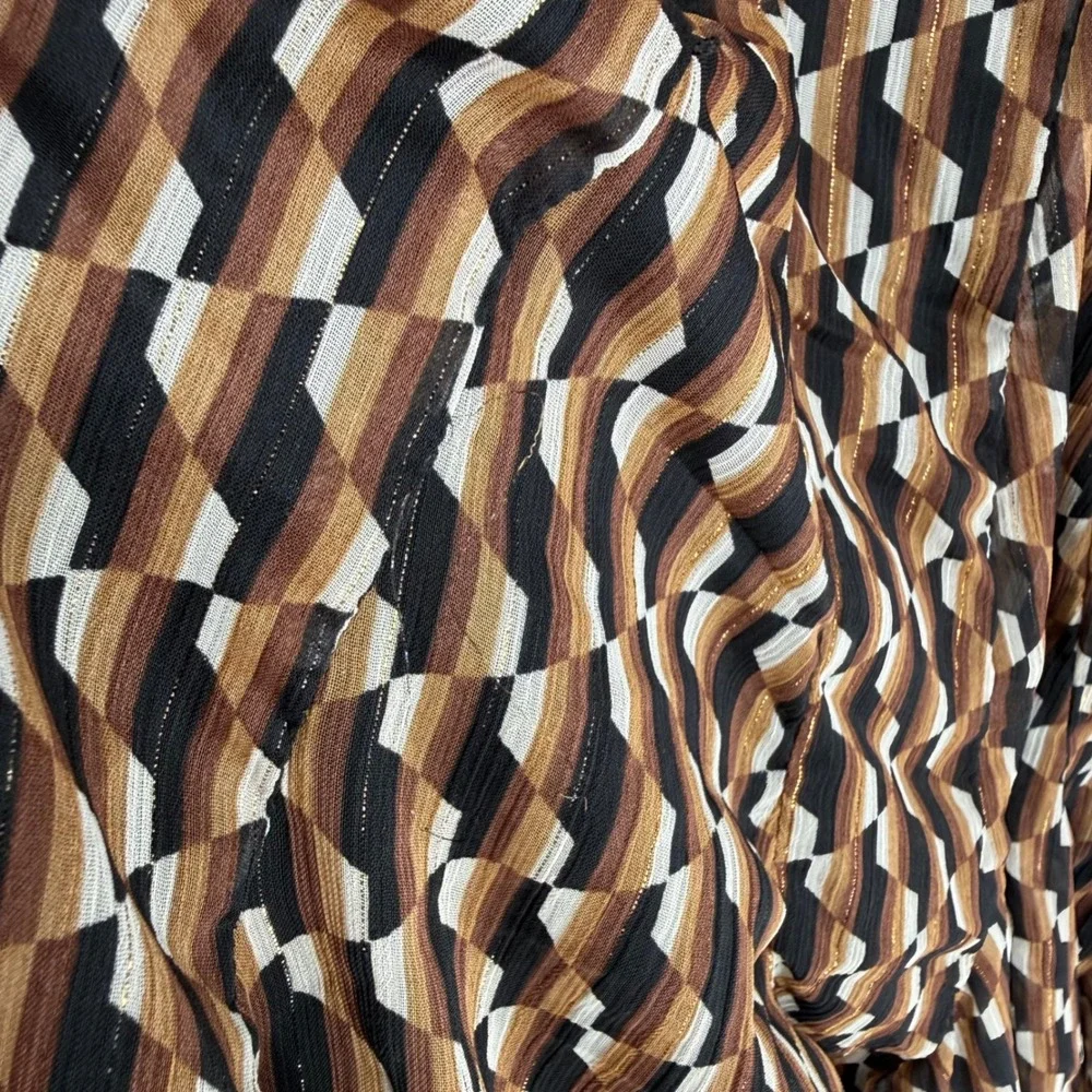 ZARA BROWN GEO PRINT GOLD LUREX MINI SHIRT DRESS RETRO‎ SMALL -- FLAWED